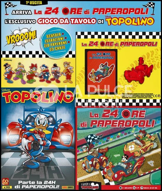 TOPOLINO GIOCO DA TAVOLO DI TOPOLINO - LA 24 ORE DI PAPEROPOLI - 1A/5A USCITA (DI 5) COMPLETO ( TOPOLINO 3416/3418+ZIO POAPERONE 35+ PAPERINO 492 )