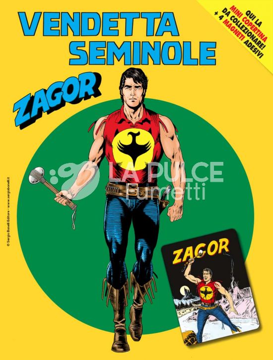 ZENITH # 744 - ZAGOR 693: VENDETTA SEMINOLE - MINI COPERTINE COVER A (ZAGOR 1: ZAGOR) + 4 MAGNETI ADESIVI