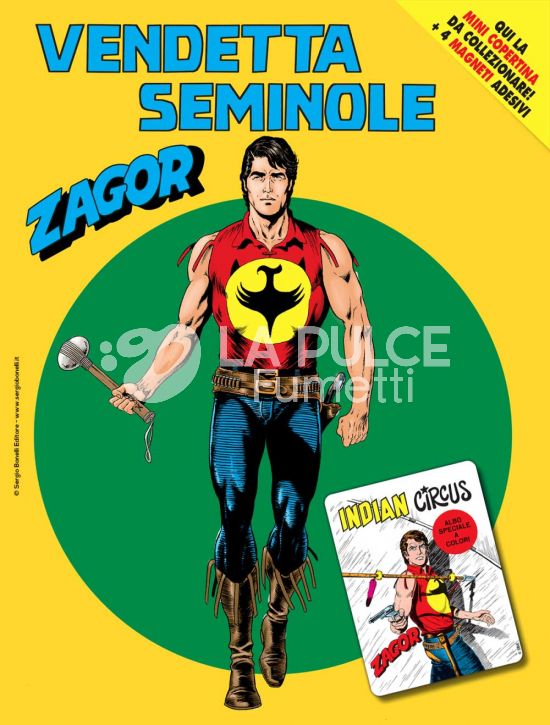 ZENITH #   744 - ZAGOR 693: VENDETTA SEMINOLE - MINI COPERTINE COVER B (ZAGOR 84: INDIAN CIRCUS) + 4 MAGNETI ADESIVI