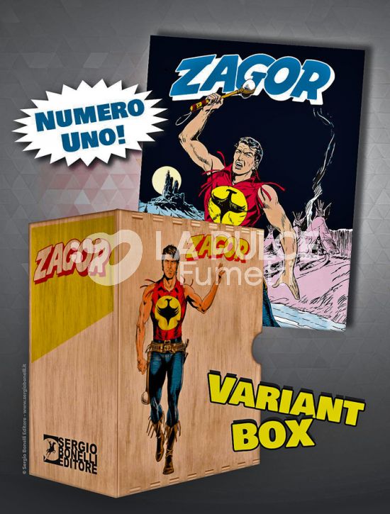 ZENITH # 52 - ZAGOR 1: ZAGOR - VARIANT - LOGO BLU + BOX IN LEGNO