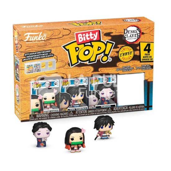 DEMON SLAYER (KIMETSU NO YAIBA): NEZUKO KAMADO + GIYU TOMIOKA + TAMAYO + TANJIRO WITH NOODLES - 4 PACK - BITTY POP